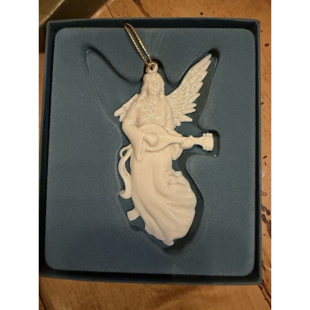 Vtg.Lenox Renaissance Angel Christmas Ornament String Instrument Lute Ivory Box